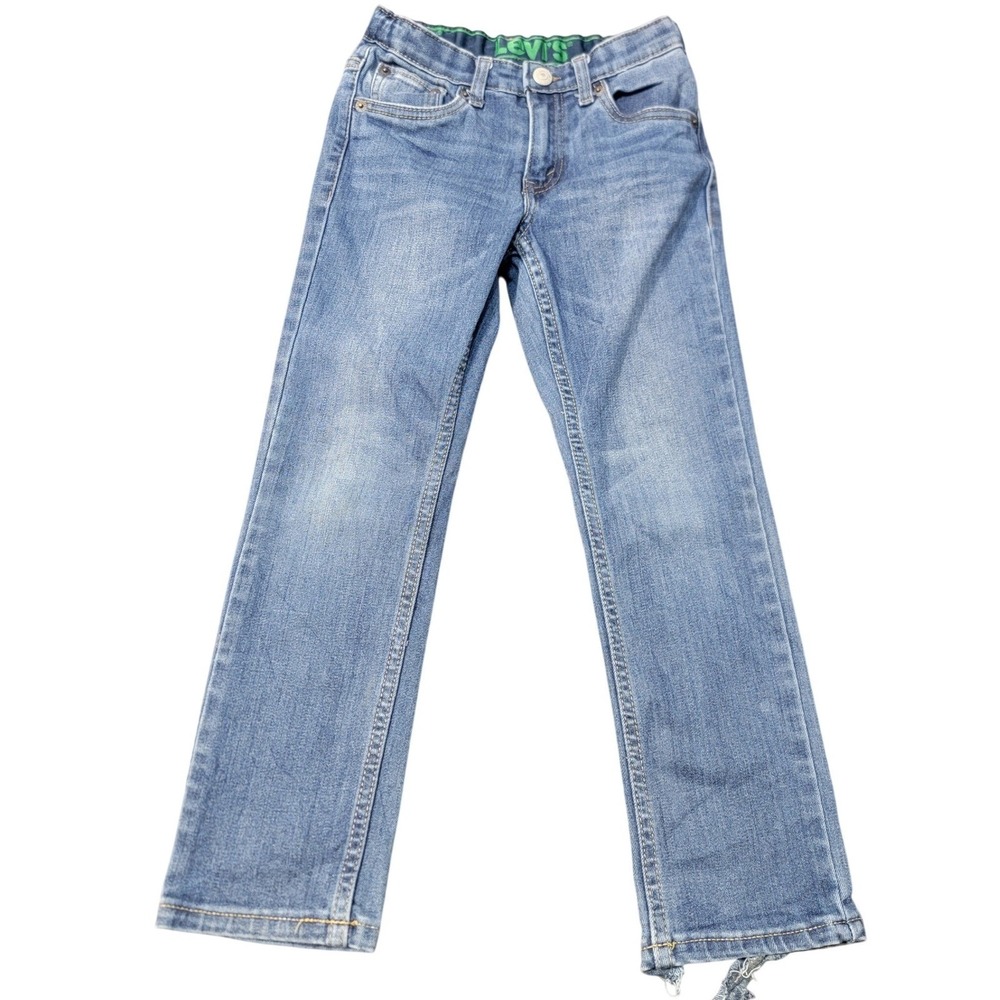 Levis Boys Straight Leg Jeans Medium Wash Adjustable Waist Blue Denim Pants 7Reg